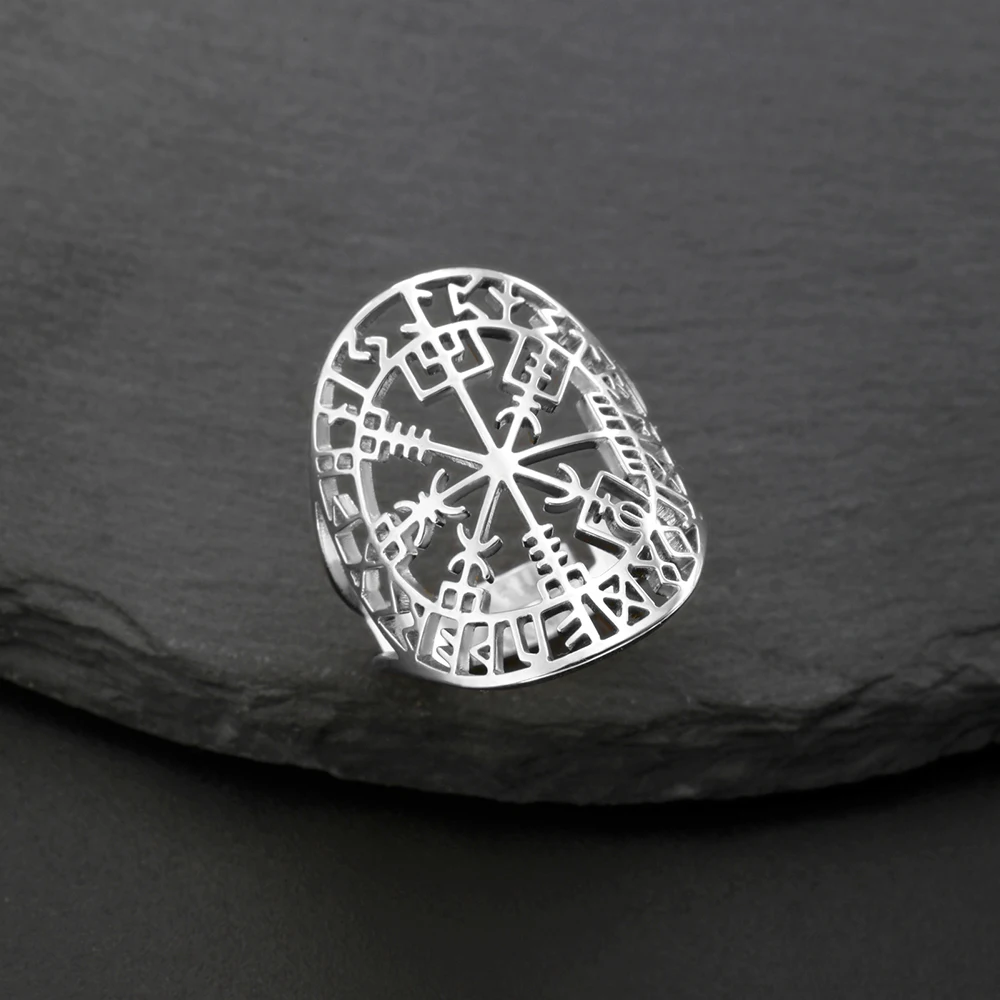 Anillo Vegvisir Ajustable en Acero Inoxidable