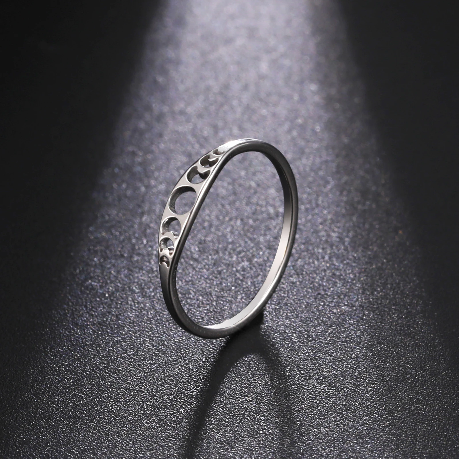 Anillo Fases Lunares Fino en Acero Inoxidable
